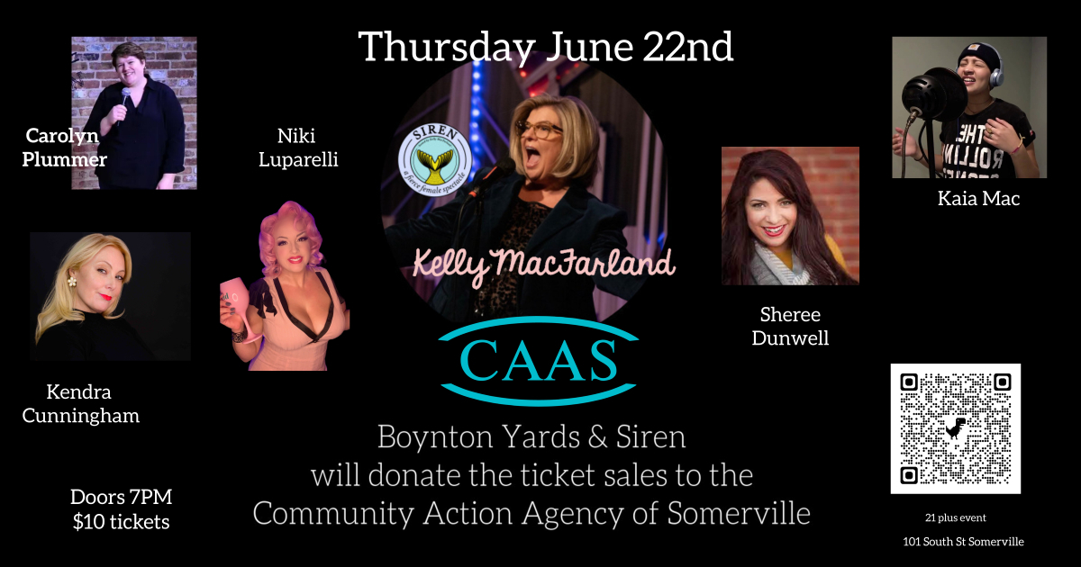 CAAS (@caasomerville) on Twitter photo Join us next Thursday for Siren: A Variety Show of Fierce Female Artists for good times and a good cause! ✨ <a href="/BoyntonYardsMa/">BoyntonYards</a> will be donating proceeds from ticket sales to CAAS, so come see <a href="/kellymacfarland/">Kelly MacFarland</a> and friends at <a href="/PorticoBrewing/">Portico Brewing Co.</a>!
Get tickets: ow.ly/jKk350ONogl Join us next Thursday for Siren: A Variety Show of Fierce Female Artists for good times and a good cause! ✨ <a href="/BoyntonYardsMa/">BoyntonYards</a> will be donating proceeds from ticket sales to CAAS, so come see <a href="/kellymacfarland/">Kelly MacFarland</a> and friends at <a href="/PorticoBrewing/">Portico Brewing Co.</a>!
Get tickets: ow.ly/jKk350ONogl