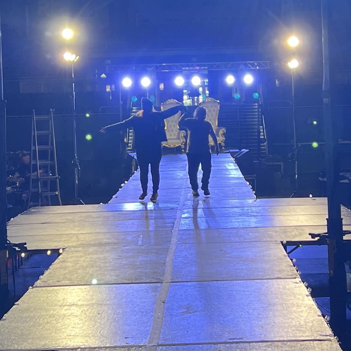 My fav pic of my partner and me. We were captains of a Mardi Gras ball in January. This is us dancing on the runway during set up, long before anyone got there 💜. Little did we know that our krewe would raise $20k for a local LGBTQ youth center.