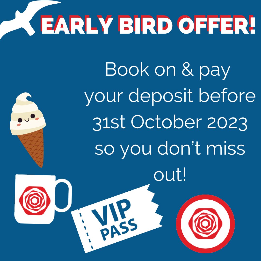 EARLY BIRD OFFER: 
1 mug per group(whilst stocks last!)
Ice cream voucher per person
Group behind the scenes tour of site
An “I’m going to Red Rose” badge
Get your group booked on 
now! - redrose.org.uk/group-booking/ 
#redrose2024 #westlancsscouts