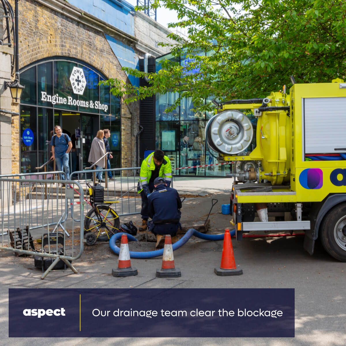 Our engineers had to clear a blockage under London's Tower Bridge. This tanker was there to support them with a powerful vacuum and water jetter. The result? Another job well done! To learn more about our drainage services, visit buff.ly/3N7flfZ.