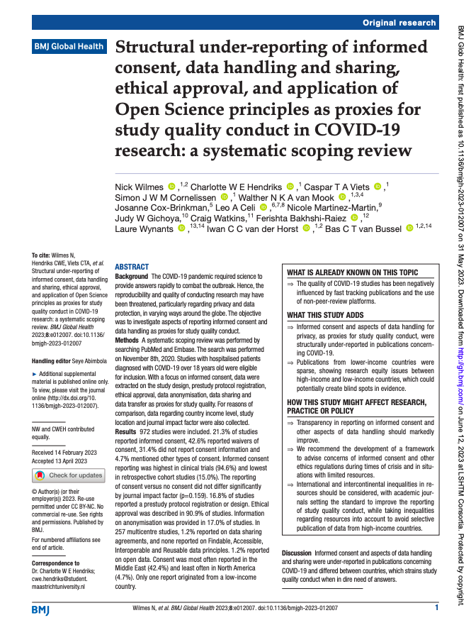 BMJ Global Health (@globalhealthbmj) on Twitter photo "We recommend the development of a framework to advise concerns of informed consent and other ethics regulations during times of crisis and in situations with limited resources."
<a href="/BusselBas/">Bas van Bussel</a> <a href="/iccvanderhorst/">Iwan van der Horst</a> @nick_wilmes
📣 New Research ➡️ gh.bmj.com/content/8/5/e0… "We recommend the development of a framework to advise concerns of informed consent and other ethics regulations during times of crisis and in situations with limited resources."
<a href="/BusselBas/">Bas van Bussel</a> <a href="/iccvanderhorst/">Iwan van der Horst</a> @nick_wilmes
📣 New Research ➡️ gh.bmj.com/content/8/5/e0…
