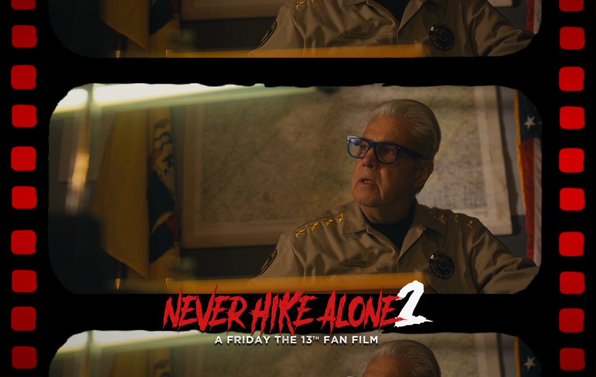 Vinny Guastaferro returns as Sheriff #RickCologne in the latest production stills from #NeverHikeAlone2. 

Support the film here: igg.me/at/nha2/x/1800…

#fridaythe13th #voorhees #neverhikealone #ghostjason #tommyjarvis #horror #horrorfilm #horrormovie #slasher