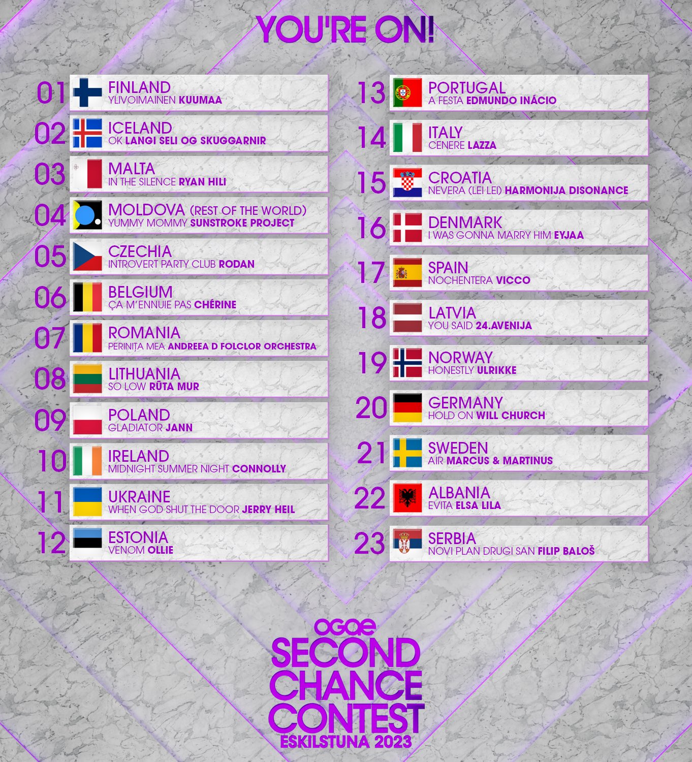 The 23 entries for the 2023 OGAE Second Chance Contest revealed escYOUnited