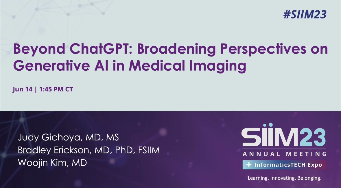 MayoAILab's tweet image. Join the session “beyond #ChatGPT and dive into the vast potential of #GenerativeAl in #Medicallmaging” today at 1:45 PM - ballroom C.

 @Slowvak @judywawira @SIIM_Tweets @radai 

#SIIM23