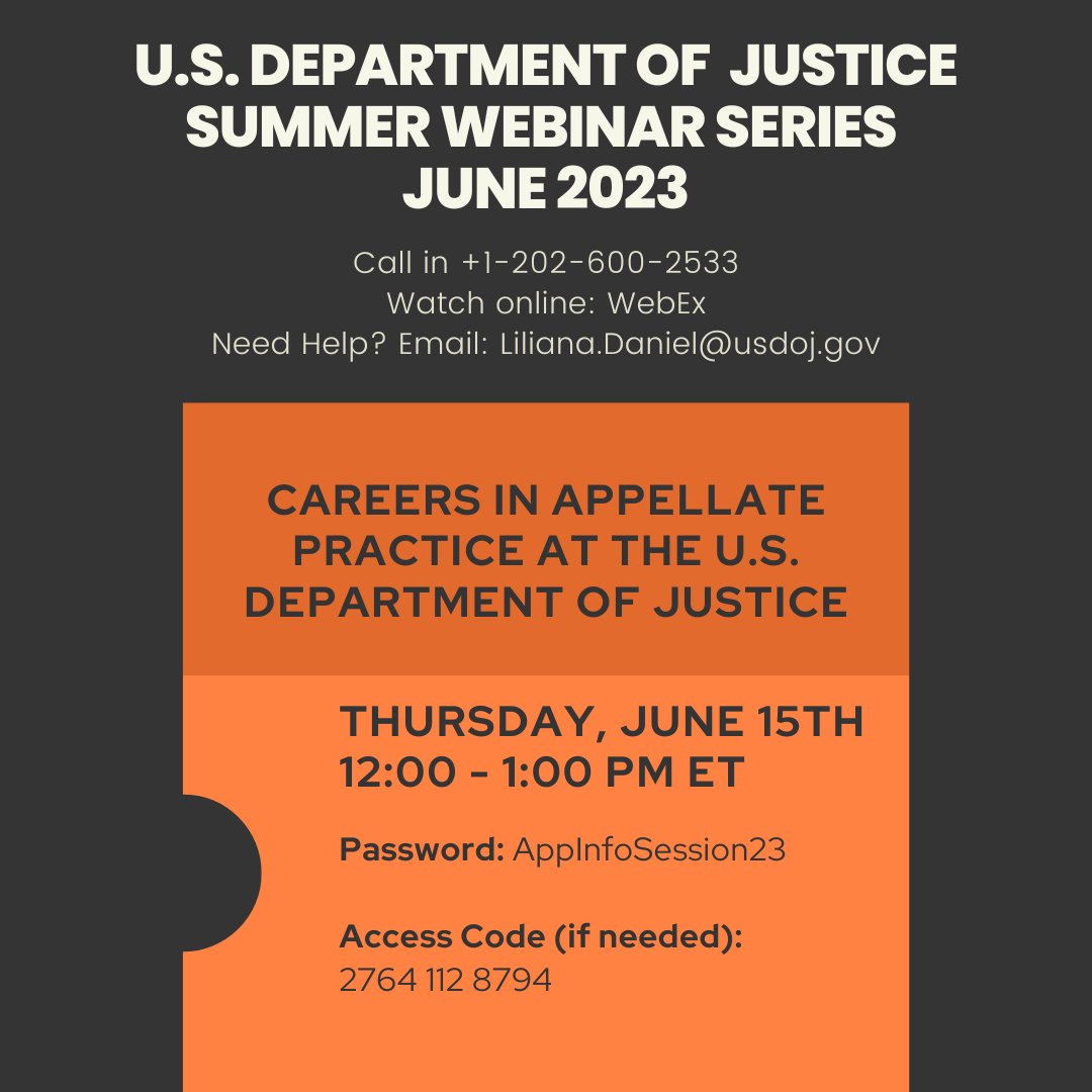 This is your reminder to attend the DOJ's webinar on Careers in Appellate Practice, tomorrow! See you there.