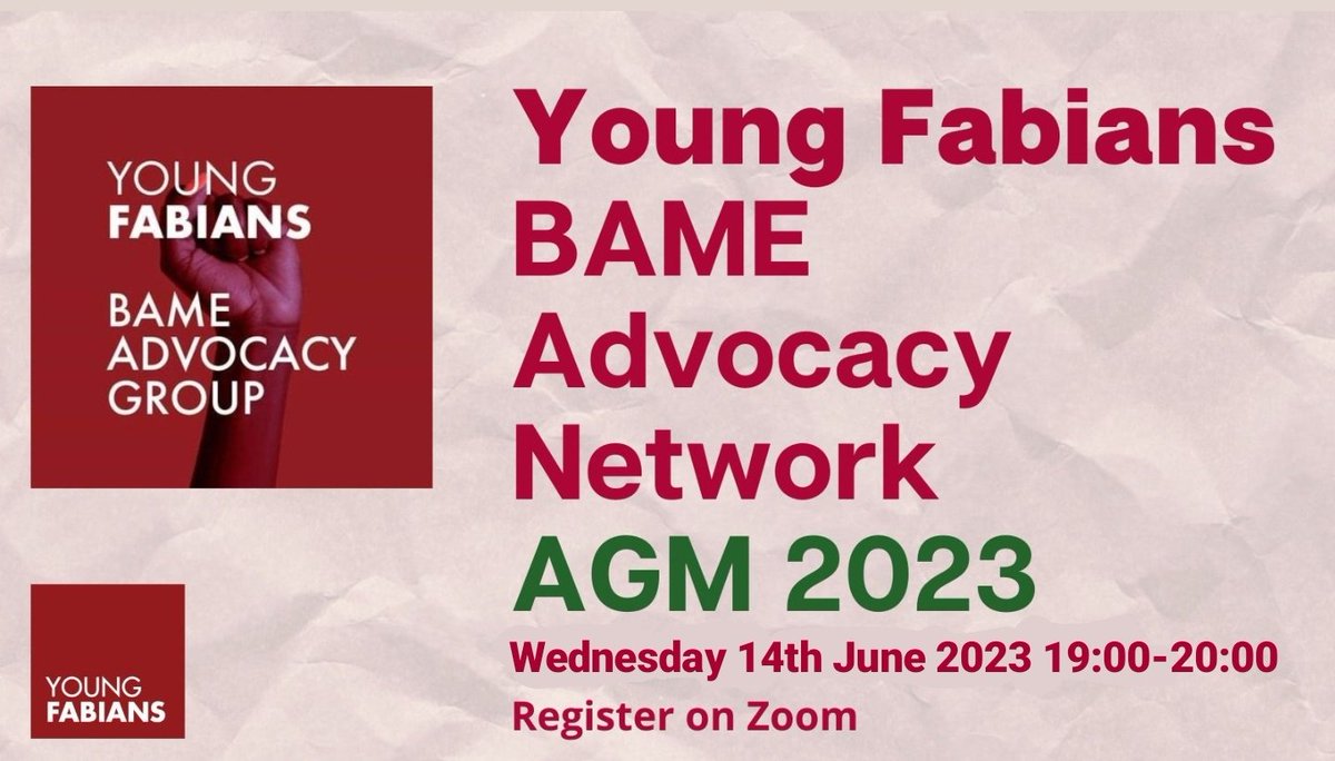 YoungFabianBAME's tweet photo. JUST UNDER TWO HOURS TO OUR AGM!
Join us remotely from 7pm to elect a NEW Chair &amp; Secretary, plus any additional roles members see fit! This will be followed by discussion on what the group would like to focus on for the year ahead.
RSVP Here: https://t.co/qMuLPA53I9 https://t.co/08I7cA37W2