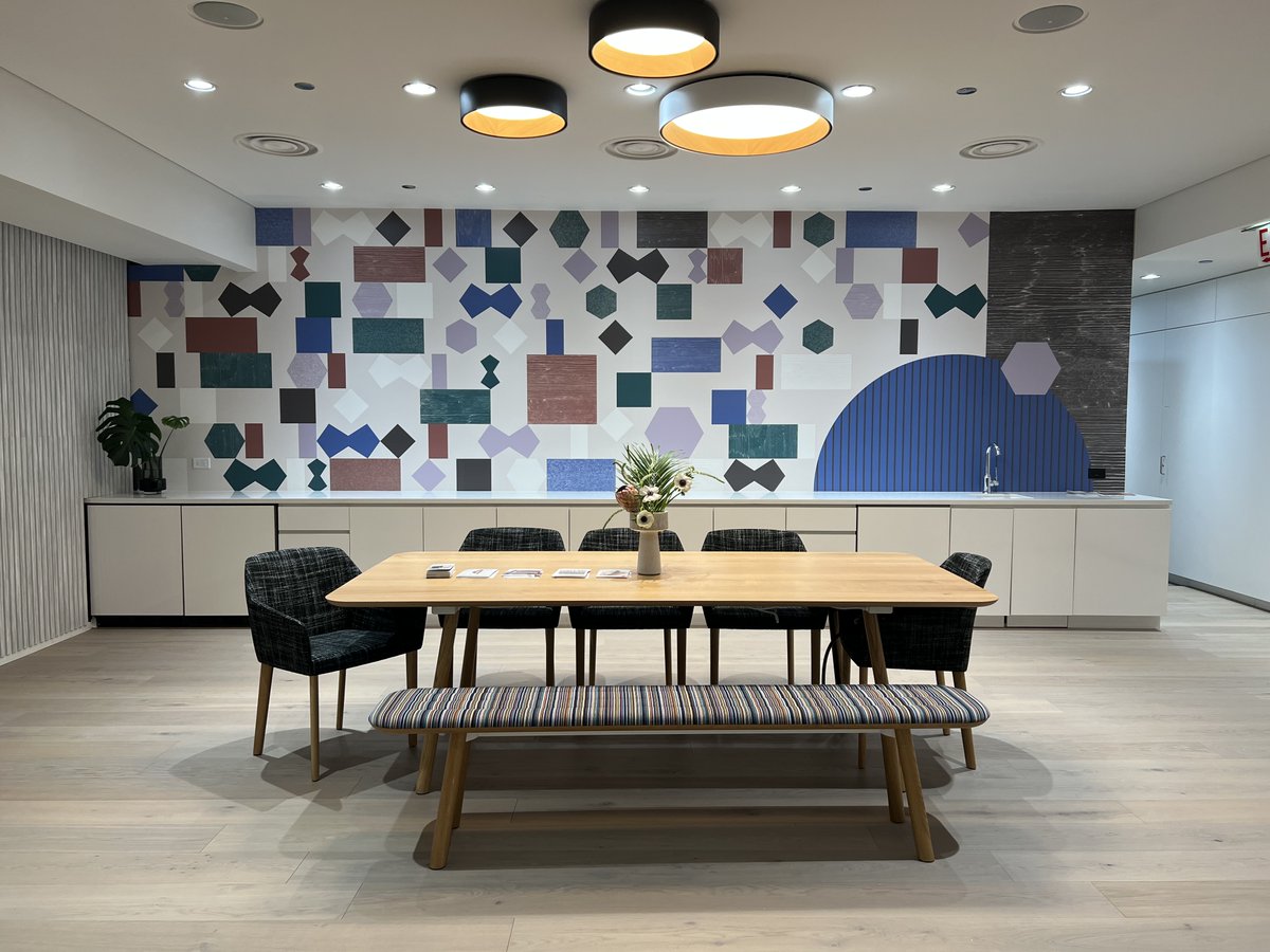 PageThink's tweet image. At #Neocon2023, our #PageInteriors team is paying attention to design trends: privacy pods; colors: pinks, greens, golds, navy; hybrid conferencing solutions; and modular sculptural seating.