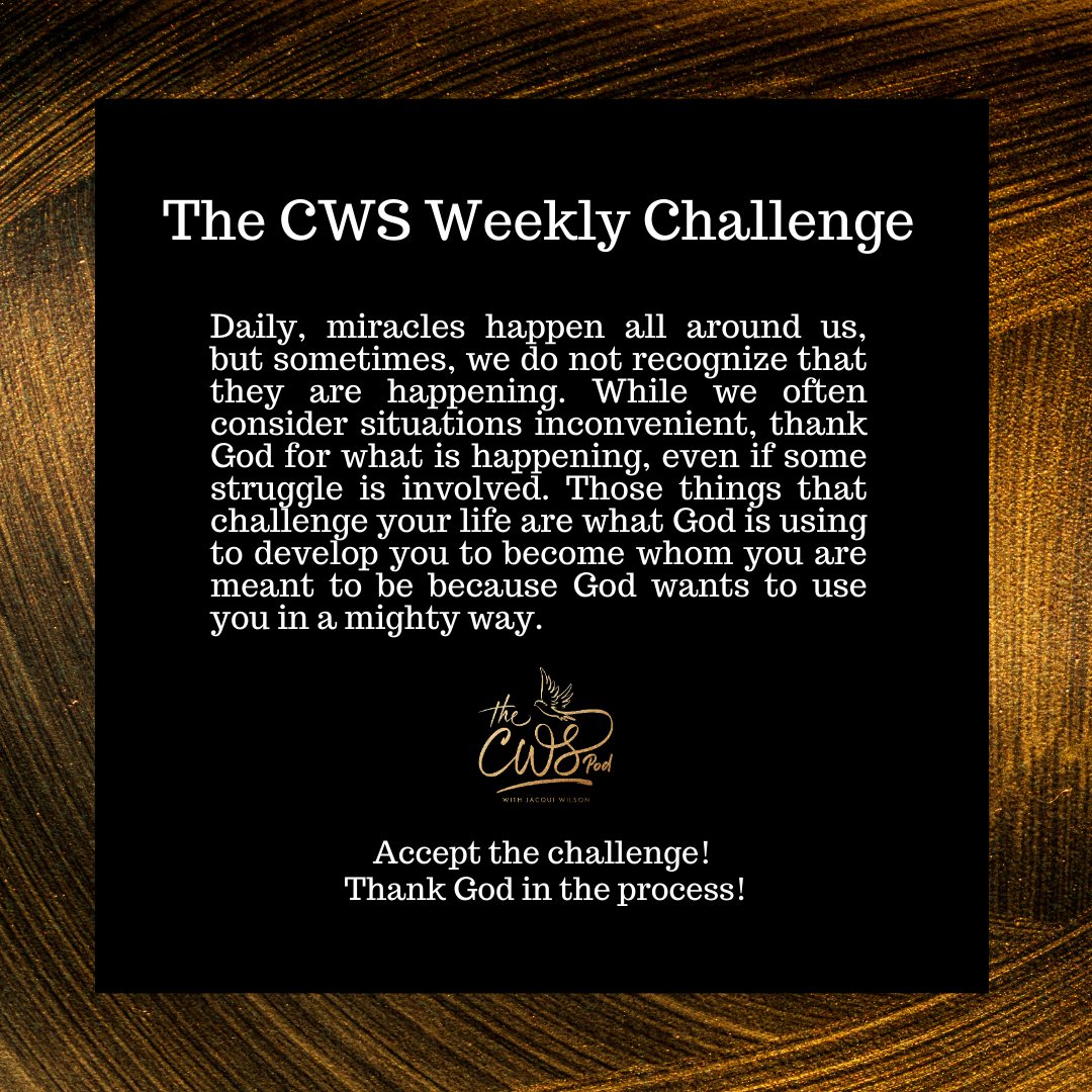 In every episode, God is asking us to step up to a challenge. - Jacqui Wilson, the CWS Podcast Host

Sylvia Worsham: Discovering My Soul Identity
youtu.be/ZlFCIg4WY60
Find it on your favorite podcast station.

#WednesdayWisdom #weeklychallenge #christianpodcast #TheCWSpod