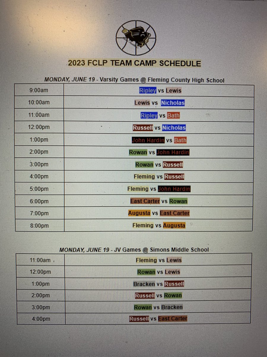 FCLPBasketball's tweet photo. FCLP Team Camp 
Monday, June 19 &amp; Tuesday, June 20

$5.00 adult admission each day (good for all games)

Students are FREE

Come check out some games!

@flemingschools @WFLE1 @MerleKidwell1 @jteegarden20 @WFTMRadio @SparksWillFly35 https://t.co/D87kLARjo1