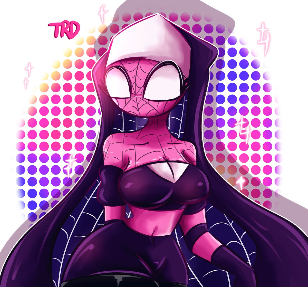 💖💜🖤
She so cool and pretty!!

Amazing design by @Greymoxx 
#fanart #sarvente #MFM #midfightmasses #SpiderVerse