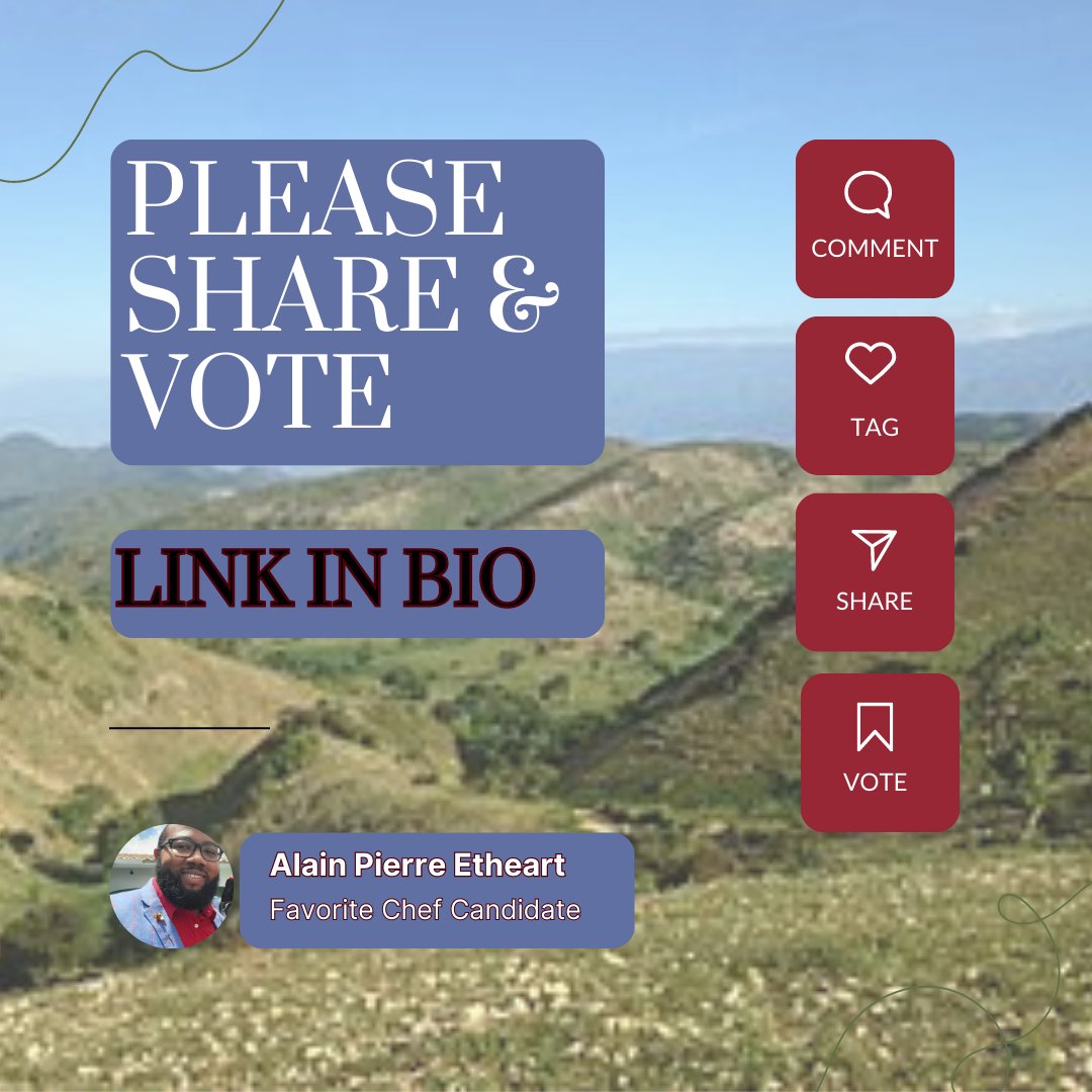 AlainPierre87's tweet image. Cast your vote for your &quot;Favorite Chef&quot; -LINK IN BIO
#favoritechef #favChef #alainPIERREetheart  #alainPierre #Alain #chefAlain #elNegroCocinero #bonbagay #manjeLakay #koupedwet #homeCook #haiti #ayiti #chef  #miami #florida #contest #culinaryArts #cheflife #CarlaHall #JamesBeard