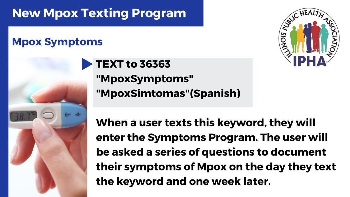 ILPublicHealth's tweet photo. Illinois residents can sign up for location-based mpox text messages, which includes alerts about mpox vaccination locations, appointment reminders, symptoms, and important messages from healthcare providers. Visit https://t.co/JP0rdwedjK for more information. #mpox #mpoxtexting https://t.co/JbnkPcJZK7