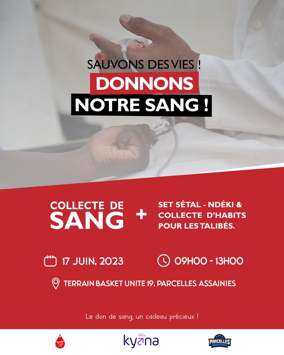 ciousgift's tweet photo. 🏀 GAAME TIME! 
Don de sang ce week-end : Nous serons avec PABC au Terrain Basket des Parcelles Assainies - U19

Une distribution de Petits-Déjeuners et collecte d’habits sont prévues pour les Talibés.

🔘 P.A U19 (École Dior)

🔘 Samedi 17 juin 2023

#Kebetu #Rtapprecies #Tl221 https://t.co/3UoXclpzF9