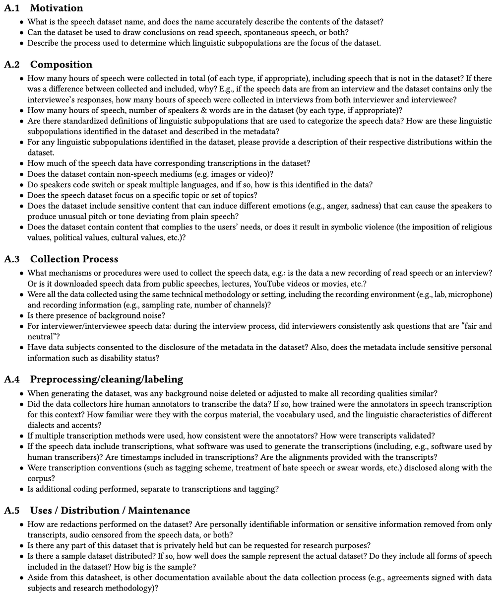 Excited to announce our new <a href="/FAccTConference/">ACM FAccT</a> paper, “Augmented Datasheets for Speech Datasets and Ethical Decision-Making“, led by <a href="/SciOrestis/">Orestis Papakyriakopoulos</a> and <a href="/anna_sg_choi/">Anna Seo Gyeong Choi</a> (who are presenting today) &amp; <a href="/alicexiang/">Alice Xiang</a>! Link: dl.acm.org/doi/10.1145/35…; 🧵👇(1/9)