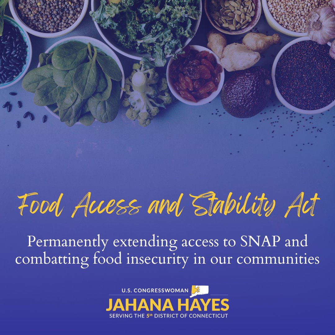 RepJahanaHayes's tweet photo. I introduced the Food Access and Stability Act with @RepEmiliaSykes &amp; @RepCaraveoMD to ensure SNAP benefits for veterans, unhoused people, and foster youth remain permanent and do not sunset in 2030.

https://t.co/ZGwZmmT4C1 https://t.co/d2uv5lAYGB