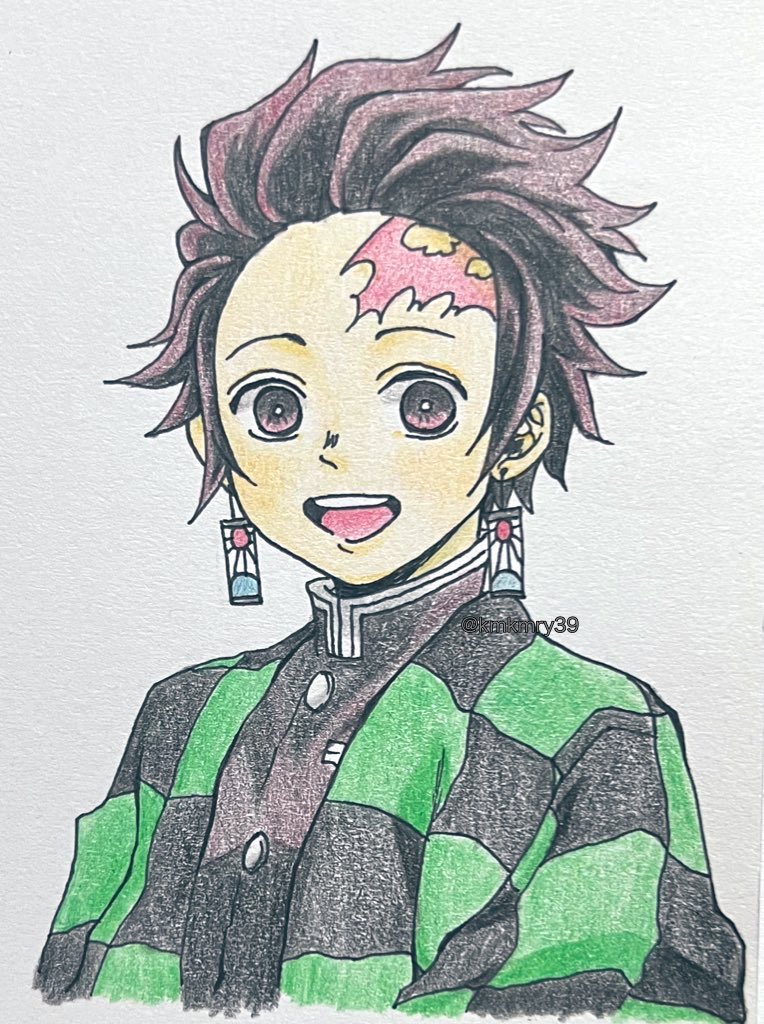 kamado tanjirou solo 1boy male focus demon slayer uniform scar earrings scar on forehead  illustration images