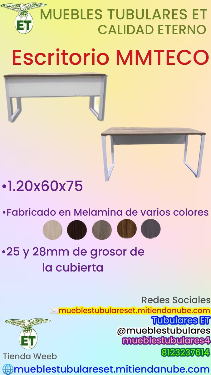 Atención Oficinas 📢 Escritorios fabricados en Melamina de varios colores. De Excelente Calidad.....disponibles en 25 y 28mm. Recuerda 📢 Todo se manejará por LINEA📱 En nuestra TIENDA WEEB 🌐mueblestubulareset.mitiendanube.com Encontrarás todos nuestros productos