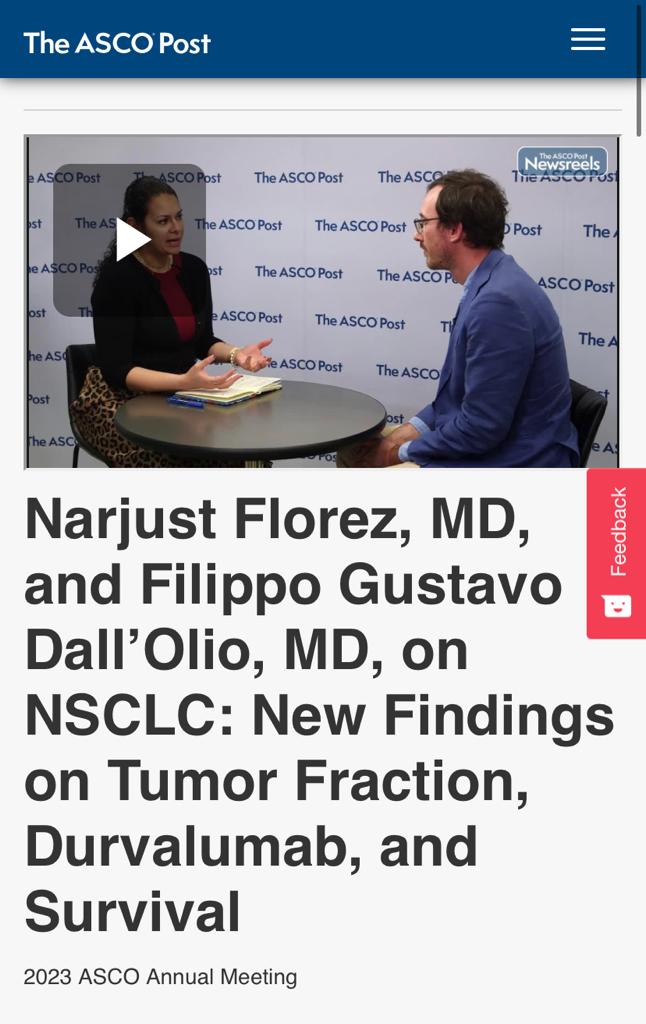 Florez_Lab's tweet photo. Another riveting @ASCOPost Interview with Filippo Gustavo Dall'Olio on DNA tumor fraction, Darvalumab and survival in patients with NSCLC👏👏👏

Watch this informative video via the  link below👇:
https://t.co/lOw3eACdck

#ASCO #ASCO23 #NSCLC #ASCOPost #LatinasinMed https://t.co/3wmSkbZBT8