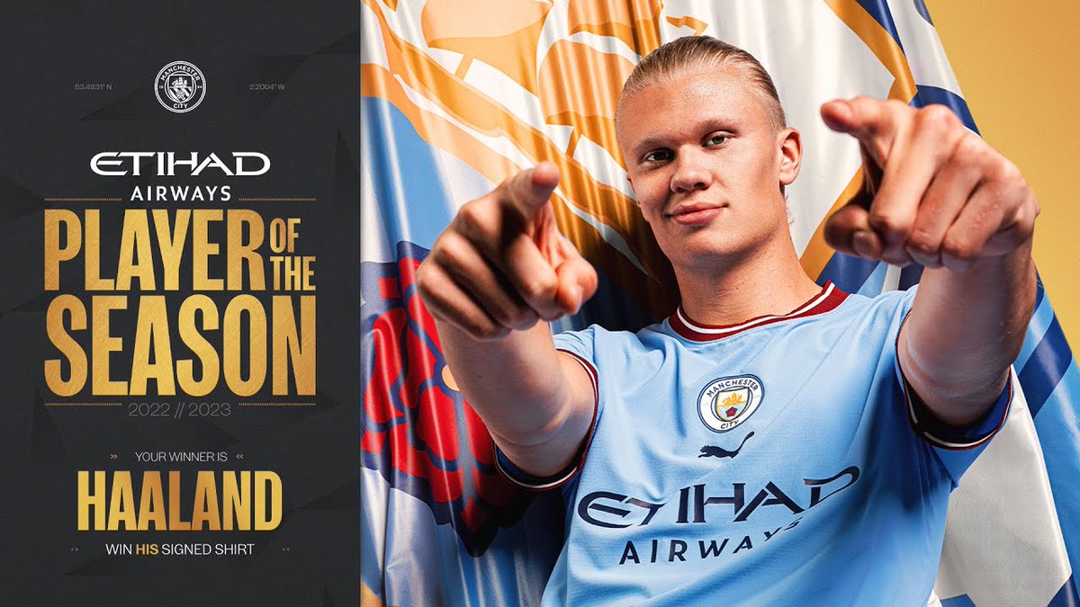 premier_py's tweet photo. #CityAwards: !Erling Haaland๐ง๐ป es elegido 'Jugador de la Temporada' de Man. City๐ต!. ๐๏ธ
2022/23:
๐PL/FA Cup/UCL
๐๏ธBota de Oro PL
๐๏ธBota de Oro UCL
๐๏ธBota de Oro
๐๏ธPL Player of the Season
๐๏ธCity Player of the Season
๐๏ธPL Young Player of the Season
๐๏ธFWA Player of the Year https://t.co/uUqArC2Dd3
