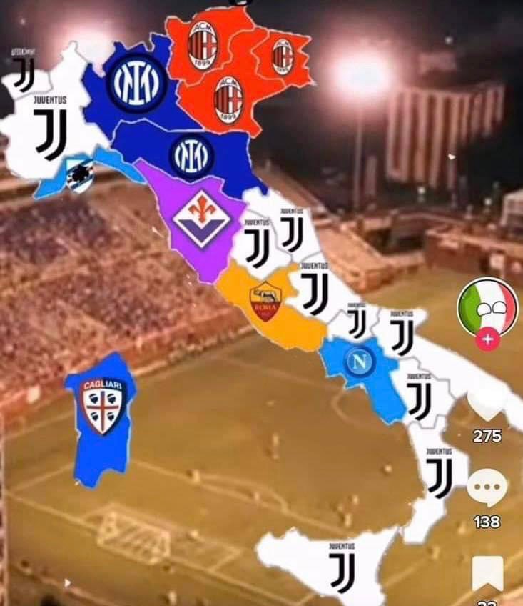 Le squadre più tifate in Italia regione per regione. 

Domina sempre la #Juventus ⚪⚫🔥