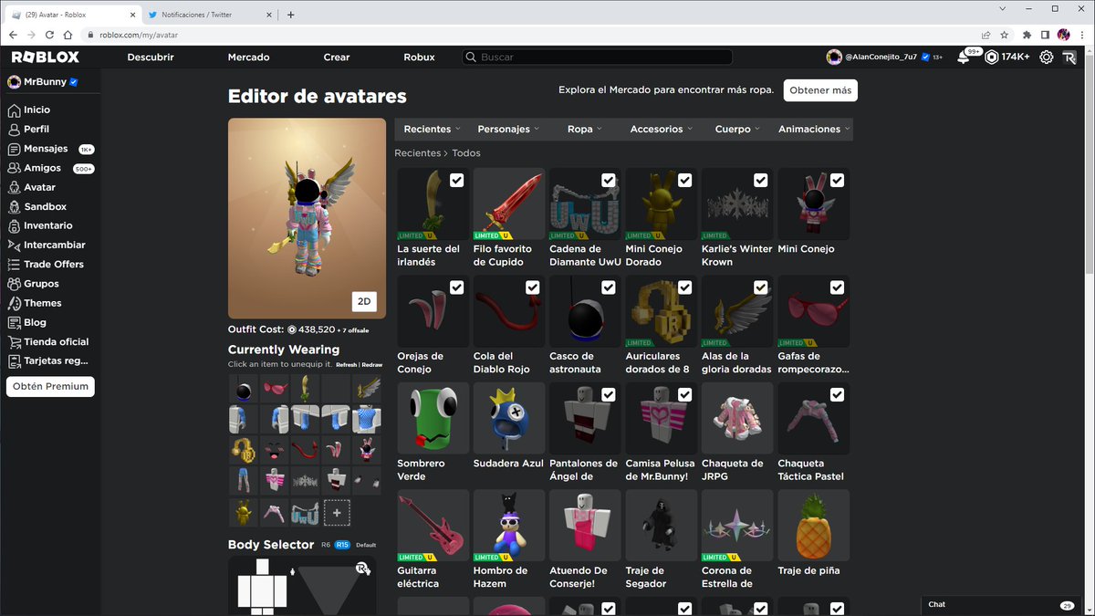 MrBunnyOFICIAL's tweet image. Levantarme con la noticia de que una espada limitada que compre hace meses a 7k hoy vale 250k asi que tome esta foto para el recuerdo😱🎉🎁
(seguro baja de precio JAJAJA) pero oyeee, un avatar de casi medio millón eee ajajaja
cosas de roblox🤭🐰🥕
#roblox #robloxlimited