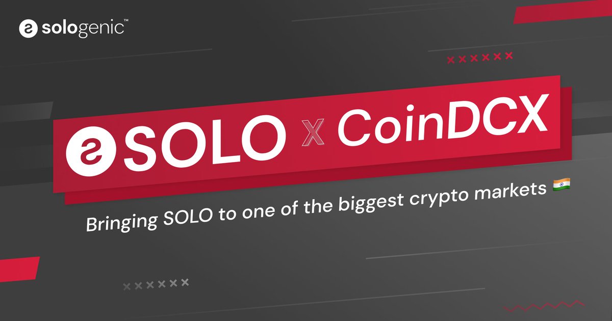 It's time for Sologenic to reach new markets 🌍

$SOLO will be listed on @CoinDCX - one of the leading crypto exchanges in India.

With more than 15M users across web and app iterations of the exchange, CoinDCX will be a key partner for community expansion in the APAC region.…
