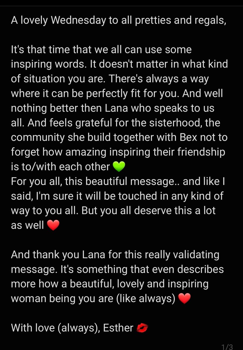 spampimaderteam's tweet photo. A lovely Wednesday to all pretties and regals

Thank you @LanaParrilla for this really validating message. It's something that even describes more how a beautiful, lovely &amp; inspiring woman being you are (like always) ❤️

With love (always), Esther 💋 

#prettywednesday @bexmader https://t.co/HQG3DCeyiw