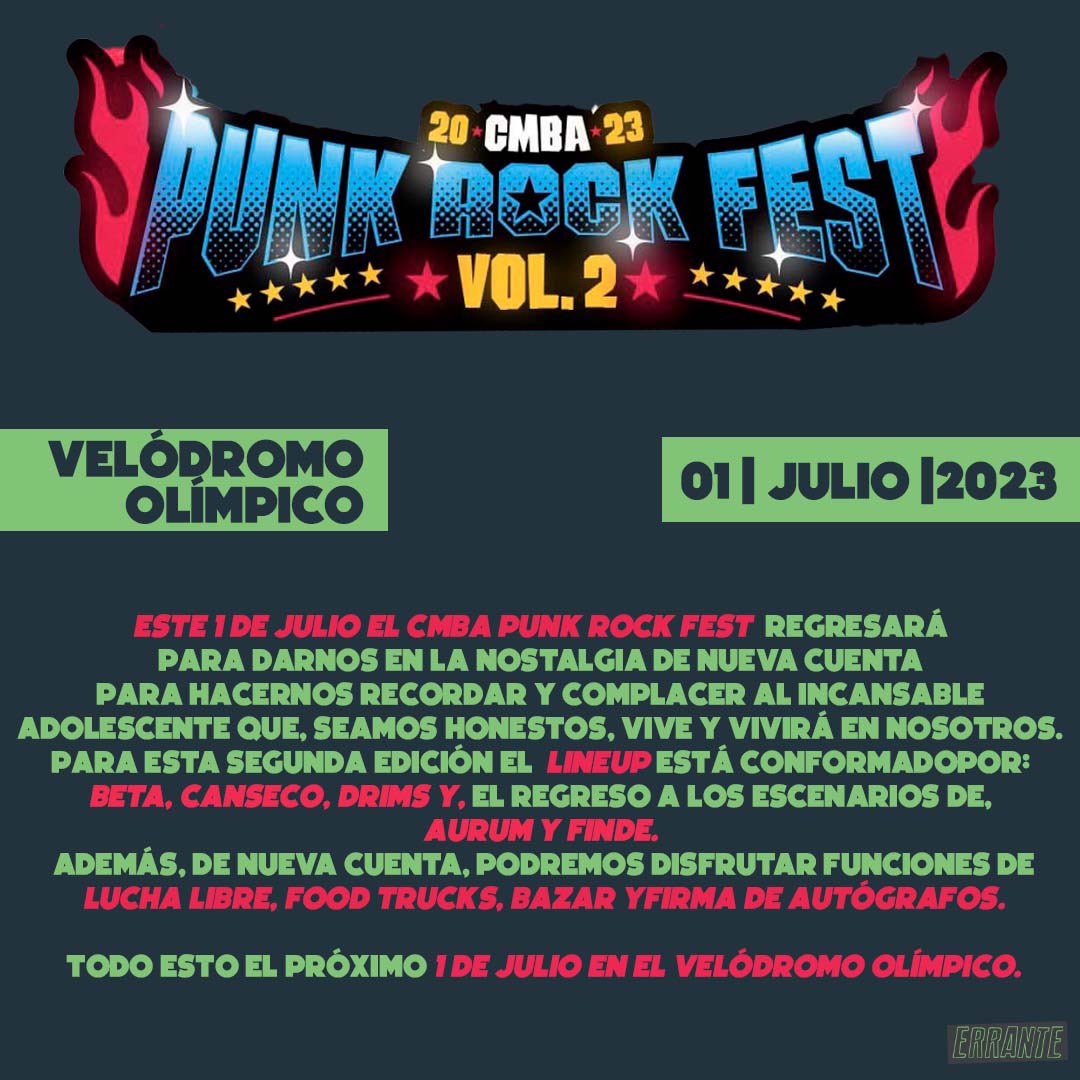 MxErranteMx's tweet photo. El regreso de @aurumrock y @FindeBand está muy cerca 🔥 y será gracias a la segunda edición del #CMBAPunkRockFest 🤘🏼. También estarán @cansecotj @beta_mx y @drimsband
Boletos a través de @SuperboletosMx https://t.co/69DoBXhcb9