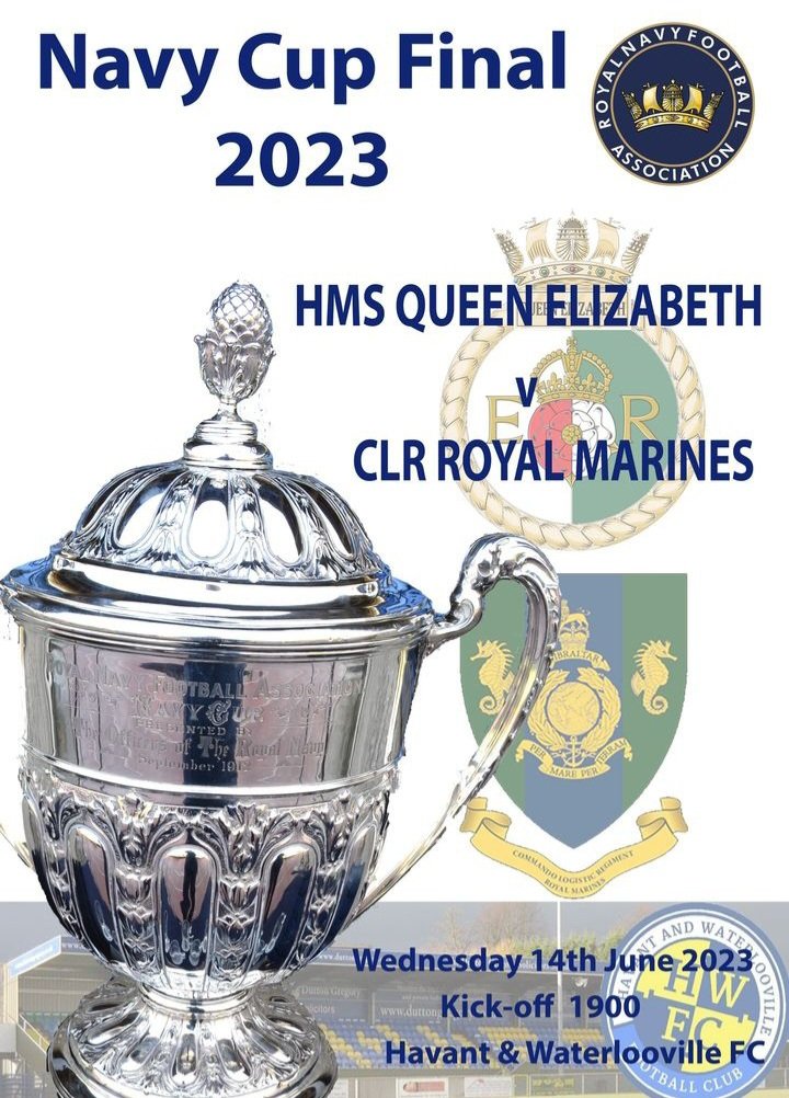⚽️ @NavyFootball1 ⚽️
           #CupFinal

@HMSQNLZ v @CdoLogRegt

All the best to the players and officials at @HWFCOfficial this evening .. KO 19.00 👍

#RN #CupFinal