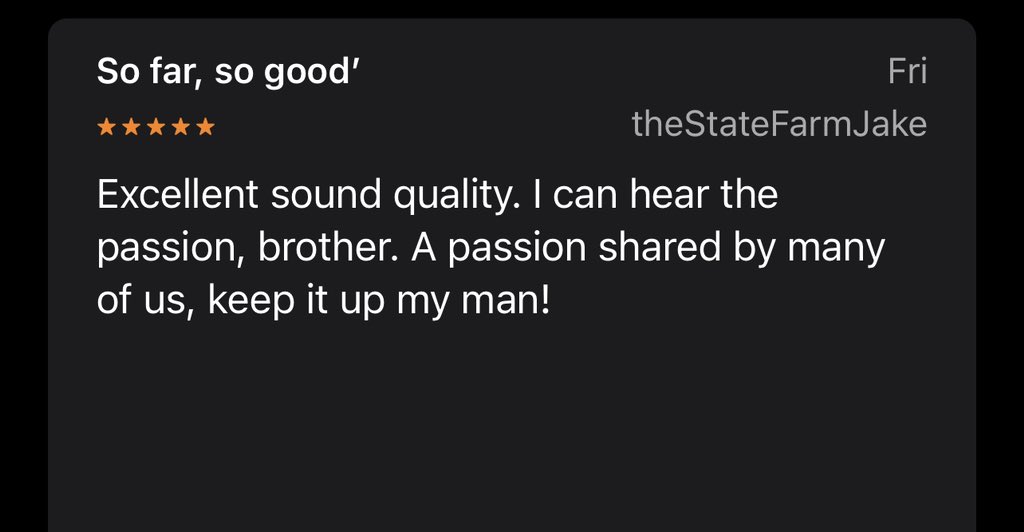 whenimhighdoc's tweet photo. Thanks to Statefarm Jake (the real one?!) for this very kind review. Keep ‘em coming! Write a review! 
I do fully intend to bringing this podcast back, but life is just too busy! https://t.co/cg3lTs5CMB