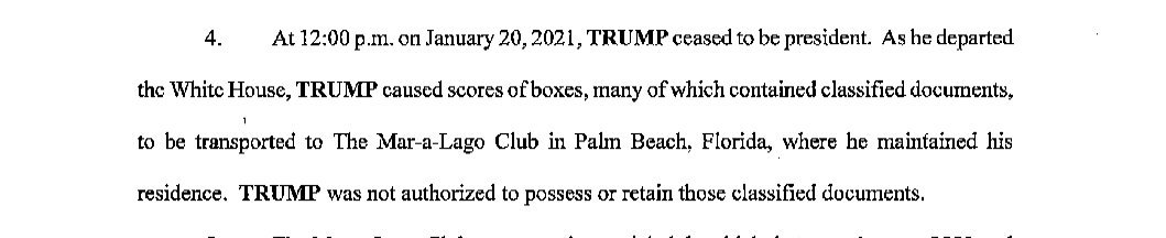 ScottJMansfield's tweet photo. @mkraju It doesn't matter if they were licked up or if Biden also had them. Trump violated the law by taking them when he was no longer president. Here's a bit of of the indictment in case you haven't read it https://t.co/jvZwhpdobd