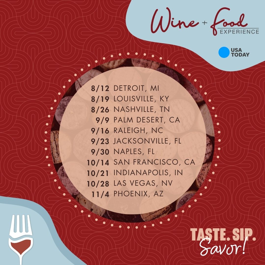 USATWFE's tweet photo. 🍷The USA TODAY Wine &amp; Food Experience tour is hitting 11 cities this summer! A culinary adventure that celebrates your area’s best local food &amp; drink. Taste endless gourmet delights &amp; witness live demos. Tickets available now! Find your city at https://t.co/hwH1FA4Xmv #USATWFE https://t.co/dUYJ2TuaUI