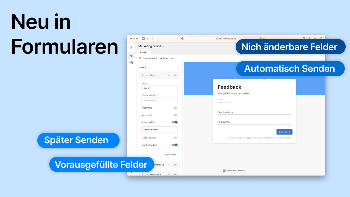 🚨 Neue Funktionen in Formularen 🚨

💾 Formulare später fertigstelle
🤖 Automatisches Absenden von Formularen
🙈 Versteckte vorausgefüllte Felder
Erstelle mühelos professionelle Formulare ohne Programmierkenntnisse. Vereinfache Arbeitsabläufe und erhalte Daten mit Leichtigkeit!