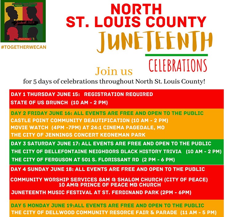 Let's celebrate Juneteenth! The North County community invites you to five days of celebratory fun-filled events! #Juneteenth #community #TogetherWeCan #BHR