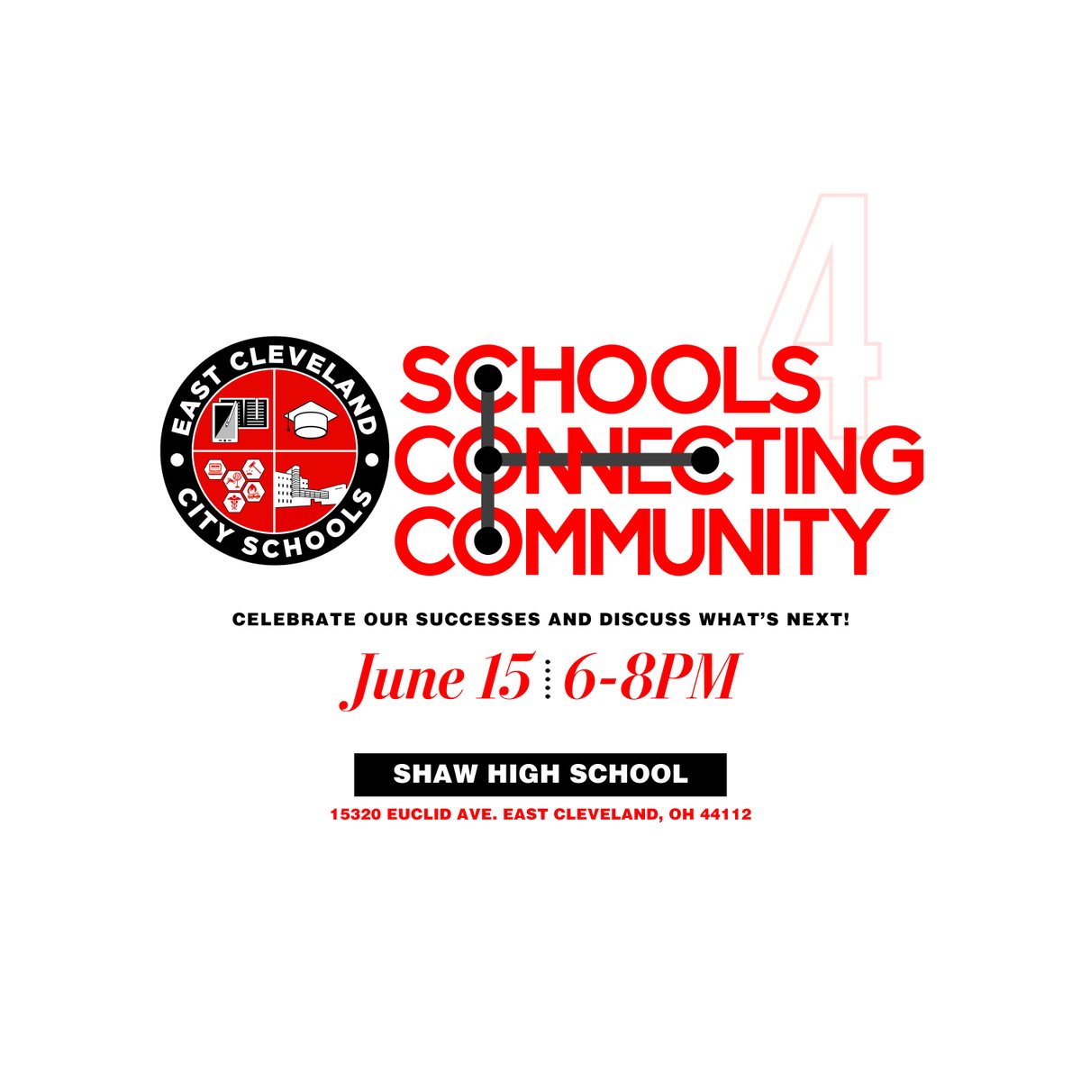 Tomorrow is the day! Please join us for our 4th quarter edition of Schools Connecting Community at Shaw High School beginning at 6pm! We hope to see you there! #FlyWithUs #schoolsconnectingcommunity