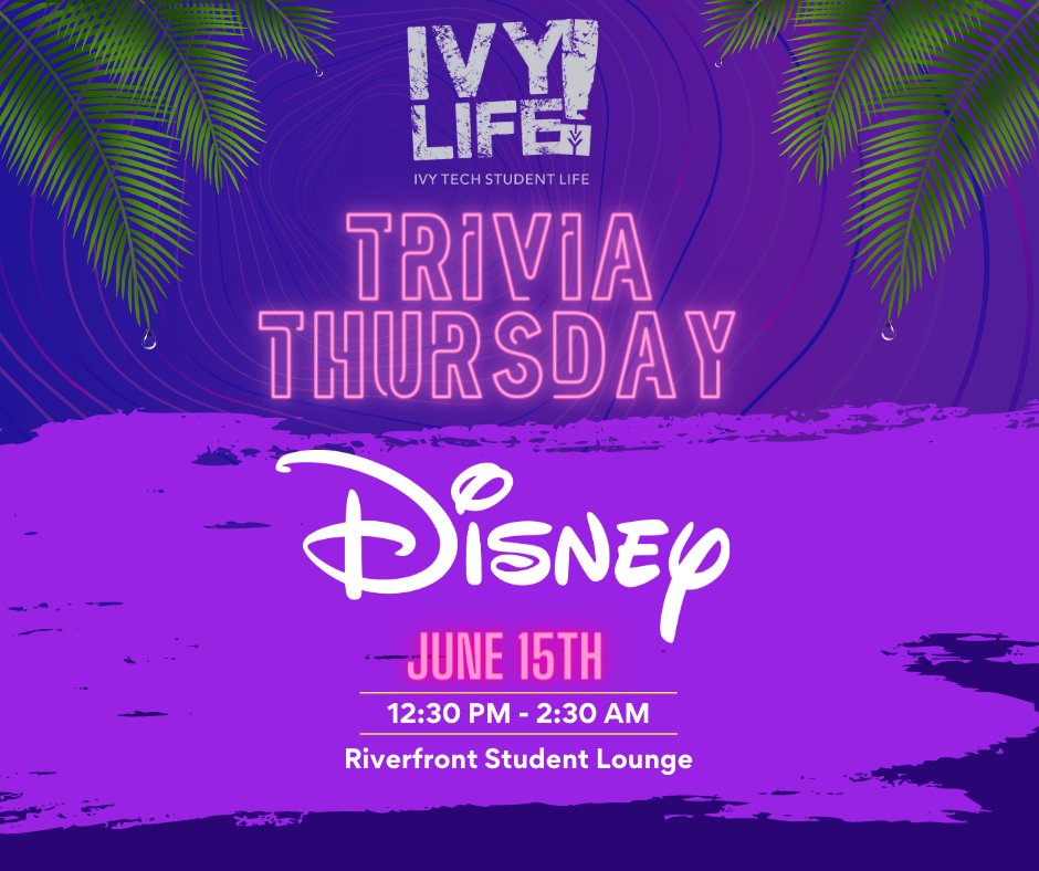 Stop by the Riverfront Student Lounge tomorrow for Disney Theme Trivia! #TriviaThursday #ImWithIvy