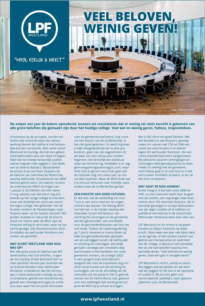 Lees onze advertentie zoals deze week geplaatst in @hethelewestland en de Monstersche Courant over 1 jaar kanteling in de Westlandse politiek en raad. #wldebat
#veelbelovenweiniggeven
