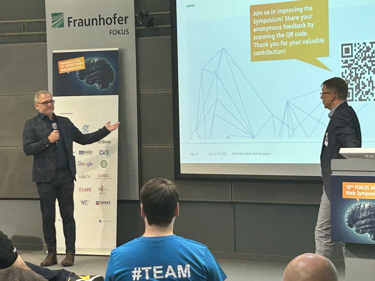 fraunhoferfokus's tweet photo. Closing Session of #FOKUSMWS with the conference chairs Stefan Arbanowski and Stephan Steglich. Many thanks to all speakers, partners, exhibitors and the great audience! We are looking forward to the eleventh edition of the FOKUS Media Web Symposium. See you! https://t.co/gGeON3jWEe