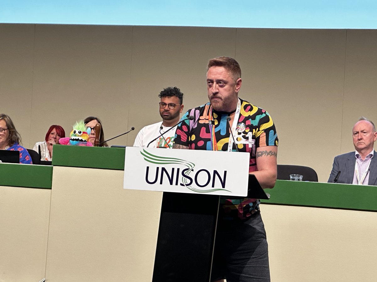 UNISONScotLGBT's tweet photo. Speaking on motion 57 make 2024 year of LGBT+ workers #undc23 #LGBTEquality #unisonscot https://t.co/AVwoNuzcOo