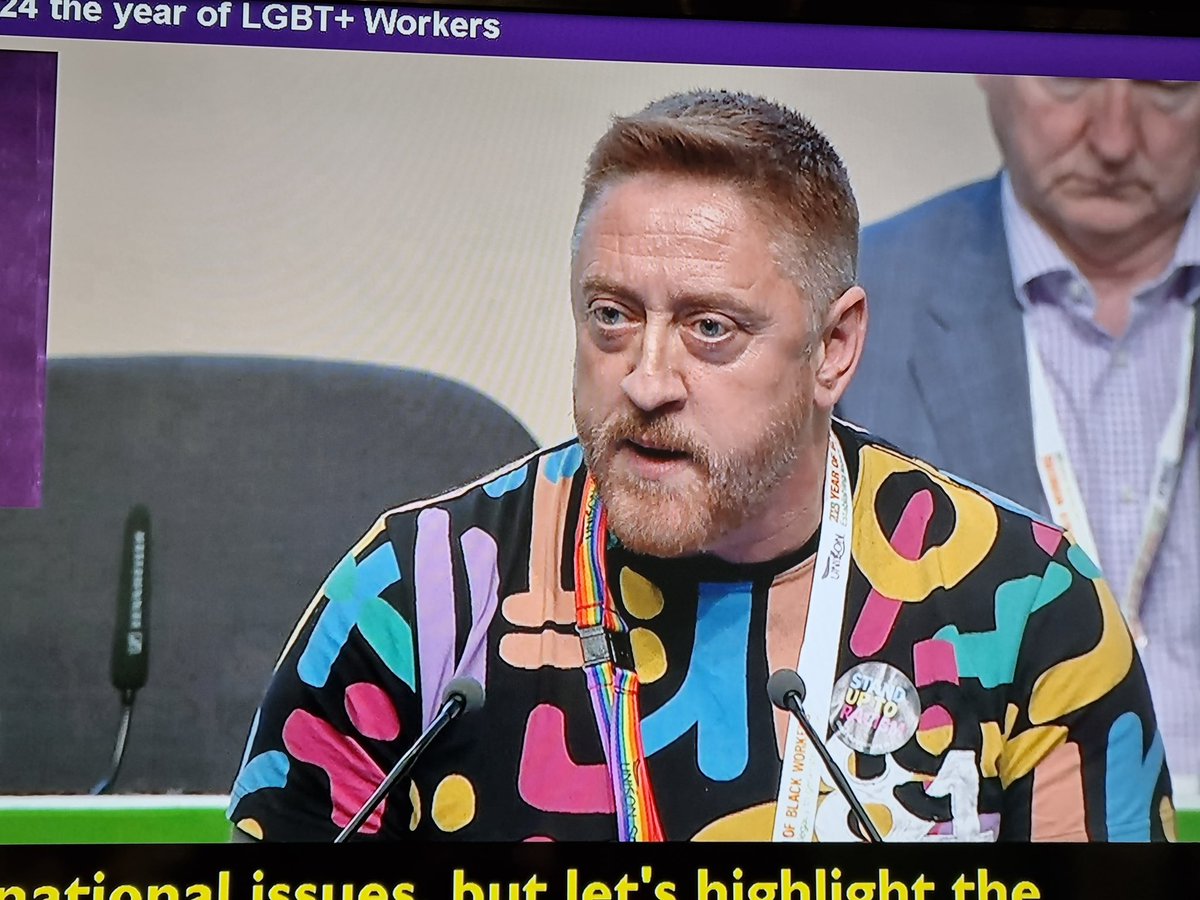 UNISONScotLGBT's tweet photo. Speaking on motion 57 make 2024 year of LGBT+ workers #undc23 #LGBTEquality #unisonscot https://t.co/AVwoNuzcOo