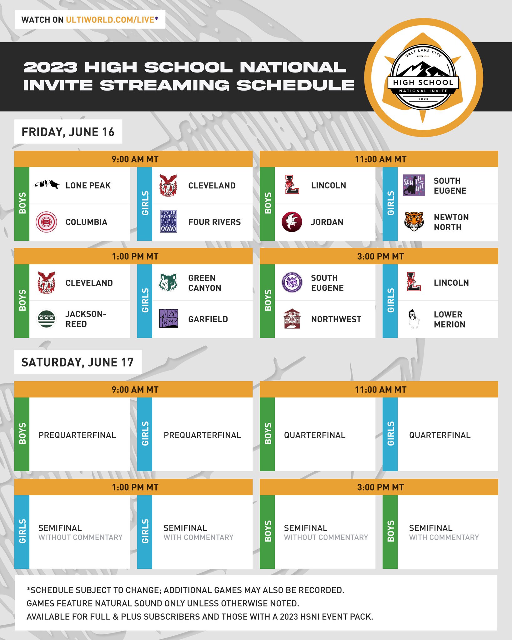 JacksonReed Ultimate on Twitter "RT Ultiworld High School National Invite 2023 Tournament