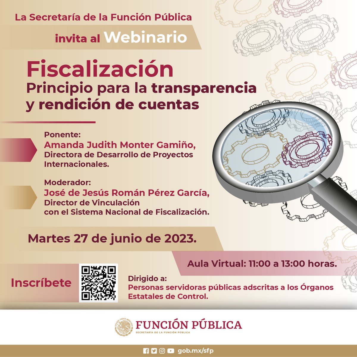 BuenGobierno_mx's tweet photo. #FelizMiércoles☀️

✅La @SFP_mx te invita al #Webinario «Fiscalización: principio para la #transparencia y rendición de cuentas».

🗓️Martes, 27 de junio de 2023.🗓️
⏰11:00 a 13:00 HRS.⏰

Inscríbete en➡️ https://t.co/tho3041sTe https://t.co/oDEd415ock