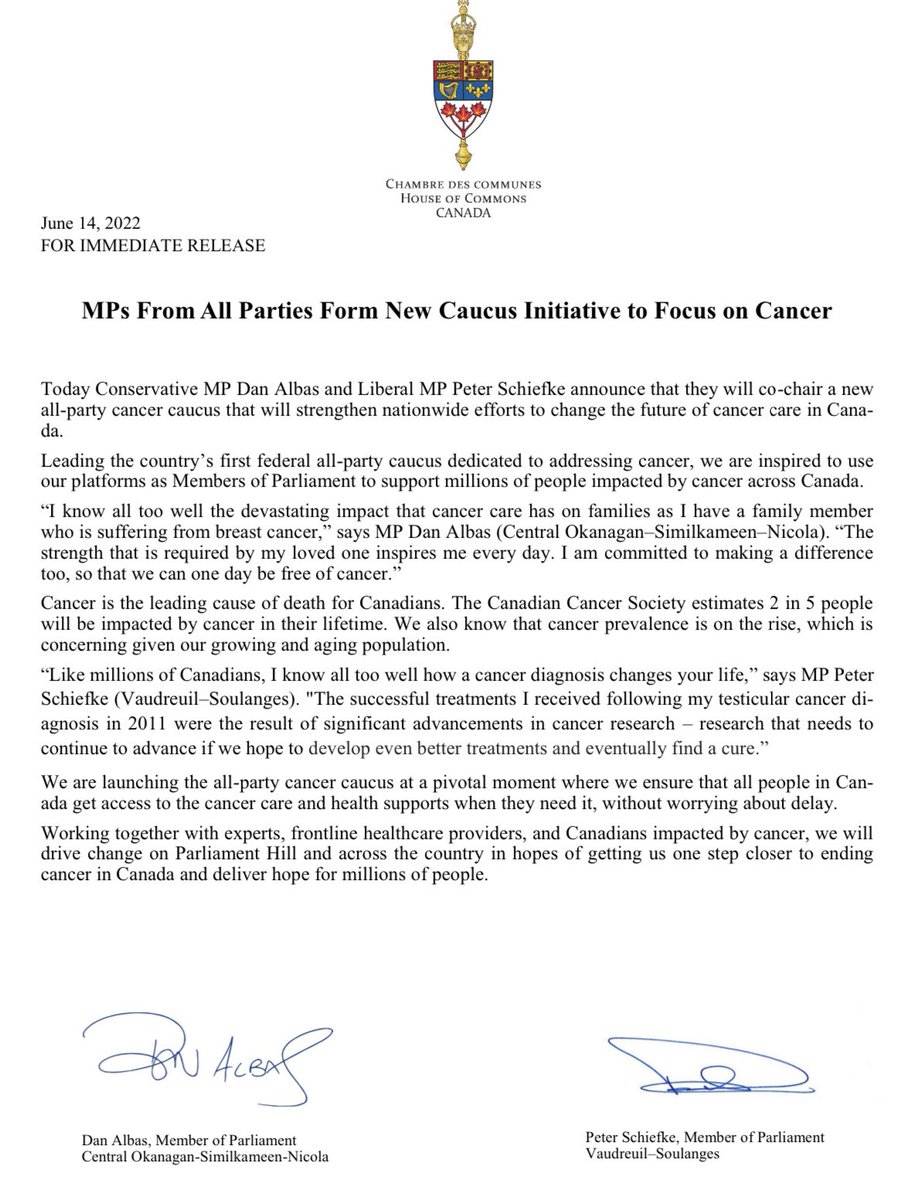 PeterSchiefke's tweet photo. Happening now! Proud to be cochairing the new all-party cancer caucus with @DanAlbas @cancersociety https://t.co/uJmdyC3LtF