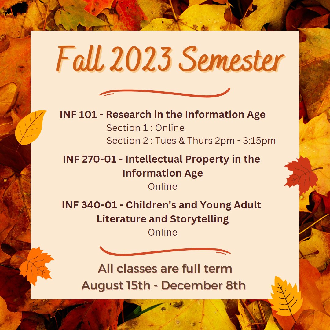 There's still time to register for the upcoming summer session and Fall 2023 semester.

Find the full description of Information Studies courses below.
lib.murraystate.edu/c.php?g=55154&…