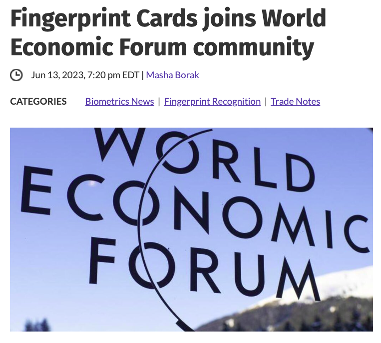 Biometric company joins WEF's 'New Champions Community' and will part of the Summer WEF festivities in China at the end of June. 

'...we want to be recognized as a purpose-driven company that contributes positively to the changes needed to operate in the new digitalized world.'…