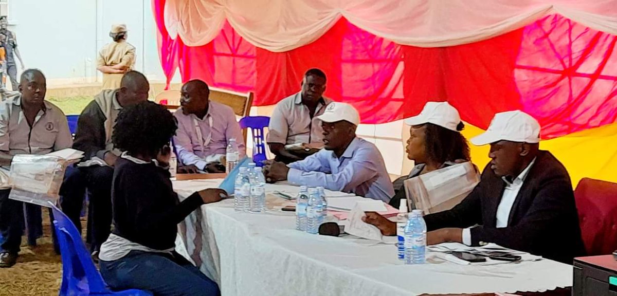 UgandaEC's tweet photo. The Returning Officer Bukedea District, Mugyeni Joel is receiving results from the field as they progressively come in at the gazetted District Tally Center, Bukedea Town Council.
#BukedeaByElection
@PaulBukenya https://t.co/srtBQgl0fR