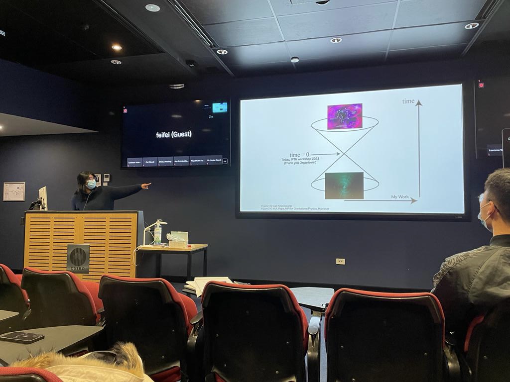 anana_ash's tweet photo. Introducing myself in the @ARC_OzGRav 's #IPTA2023 student workshop @CSIRO 
Thrilled to be at the home of ATNF #Pulsars Catalogue! 
@mpi_grav https://t.co/HWFwZwX9gb