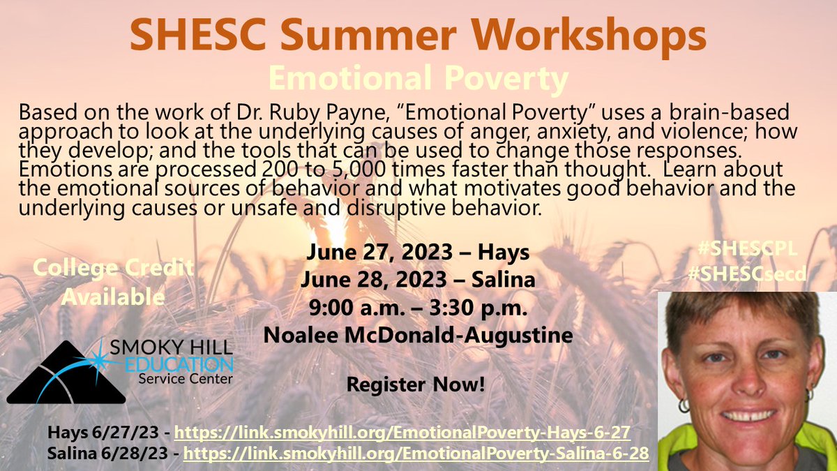 Anger, Anxiety, Fear-Emotions are processed 200 to 5,000 times faster than thought. Learn emotional sources of behavior and the causes of unsafe &amp; disruptive behavior. Enroll: Hays 6/27-link.smokyhill.org/EmotionalPover…… or Salina 6/28-link.smokyhill.org/EmotionalPover……. @SmokyHillEd #SHESCsecd