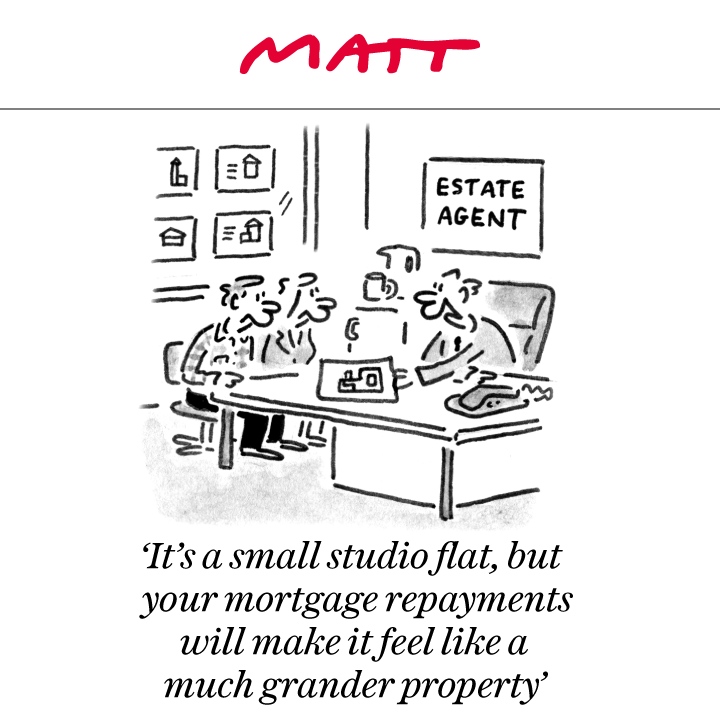 MattCartoonist's tweet photo. ✍️ 'It's a small studio flat, but your mortgage repayments will make it feel like a much grander property'

My latest cartoon for tomorrow's @Telegraph

Buy a print of my cartoons at https://t.co/ILFJjPmckx

Or find the original at https://t.co/bVPAkgE34y https://t.co/o2fDyRAjdR