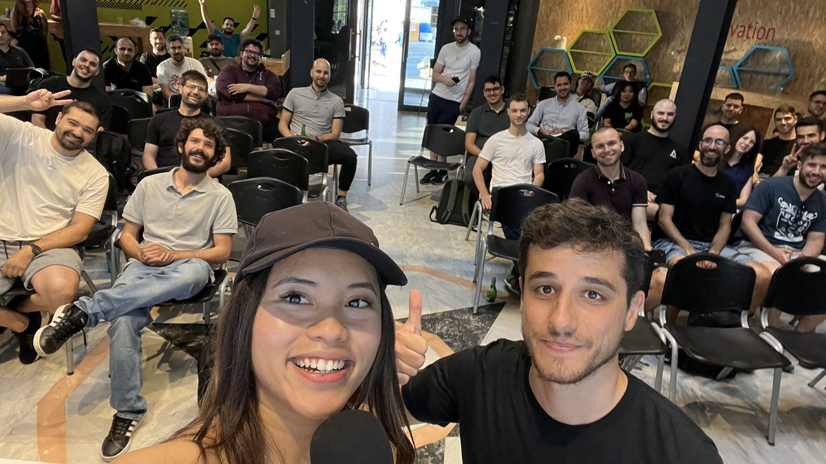 paw_lean's tweet photo. How it started vs how it's going ✨
@ChrsMark and I last month discussing making @gitpod <> @elastic community meet-up happen in Athens.
Today we’re talking dev tools with this wonderful crowd 🧡#gitpodathens https://t.co/M33LFKie0b